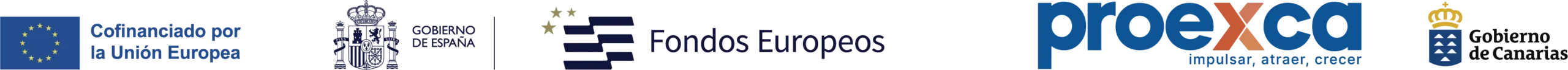 Cofinanciado por la Unión Europea, Gobierno de España, Fondos Europeos, Proexca y Gobierno de Canarias